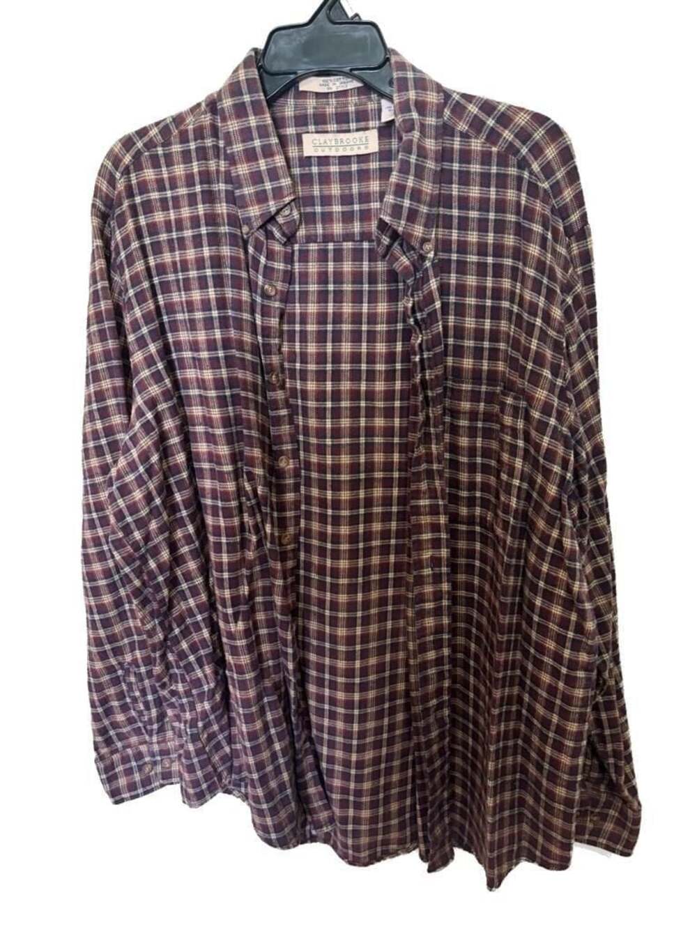 Claybrooke Outdoors Vintage Men's 100% Cotton Plaid Flannel Button-Up Shirt